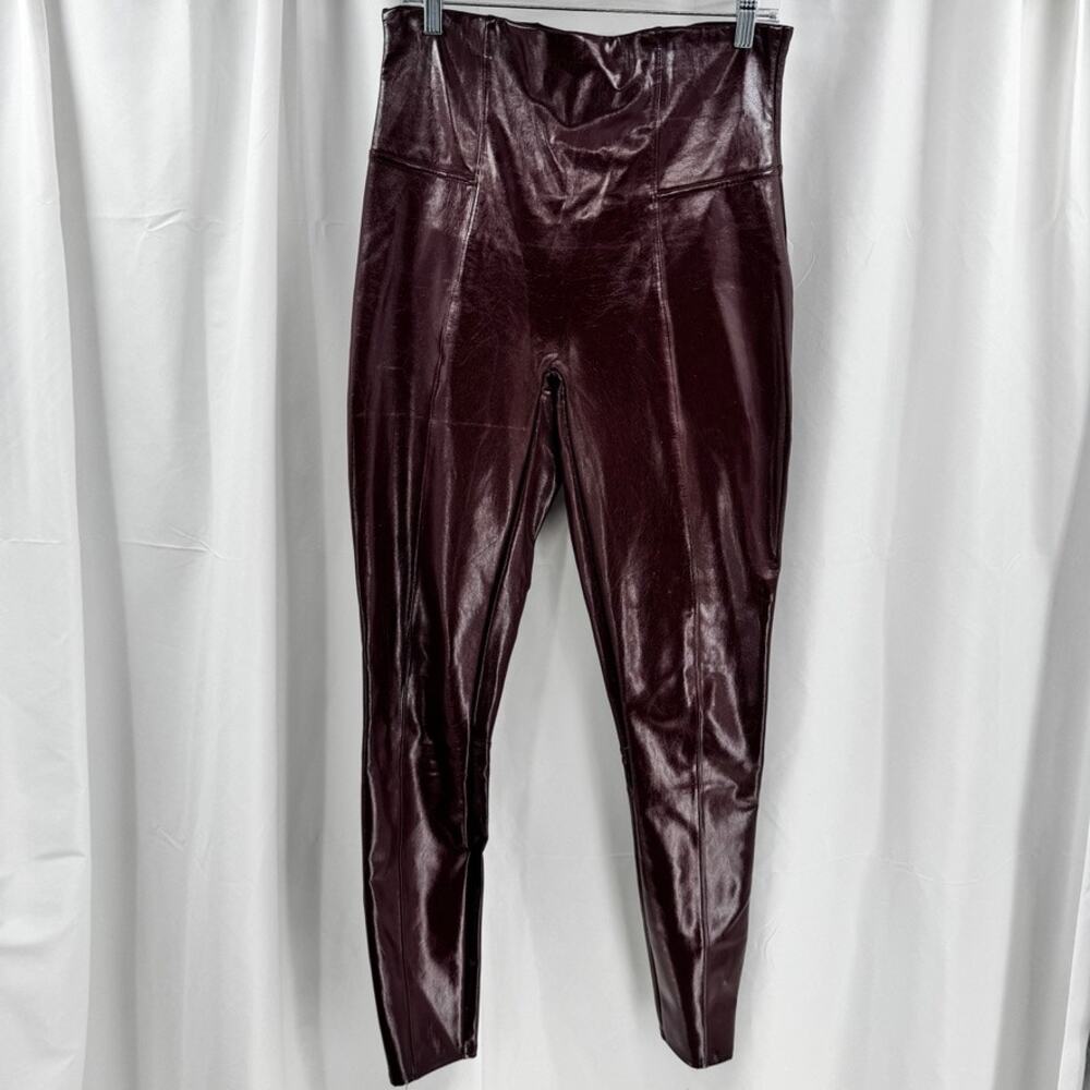 Spanx Patent Leather High Rise Pants Sz XL Burgundy Red